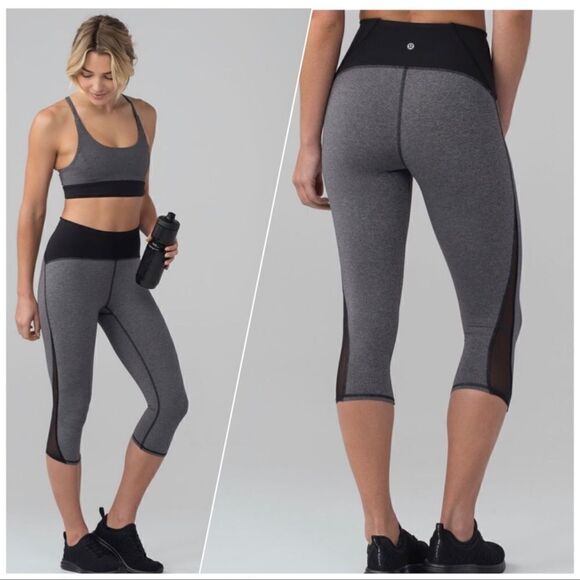 Lululemon Train Times Crop Heathered Black / Black 6 - Picture 1 of 6